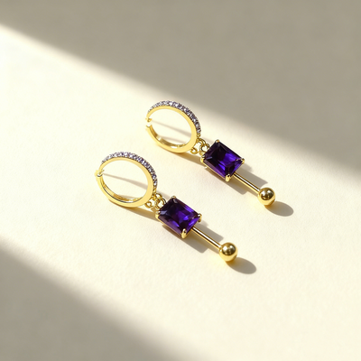 Amethyst Double-Layer Earrings