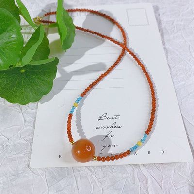 Big Round Bead Natural Agate Necklace