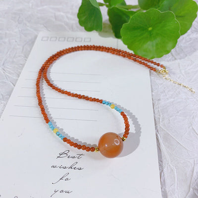 Big Round Bead Natural Agate Necklace