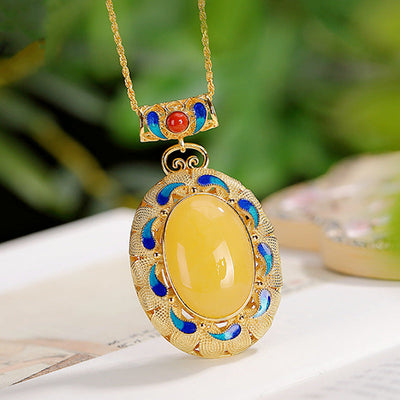 Water drop natural beeswax necklace