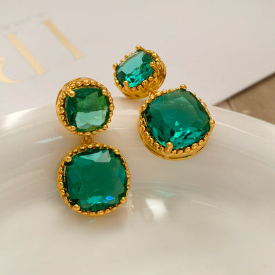 Rounded Corner Natural Crystal Earrings