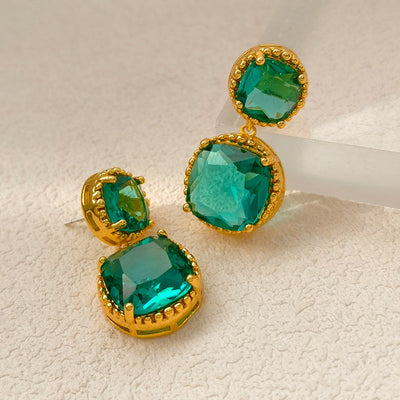 Rounded Corner Natural Crystal Earrings