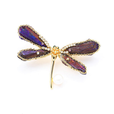 Dragonfly natural crystal brooch
