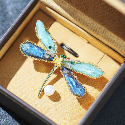 Dragonfly natural crystal brooch