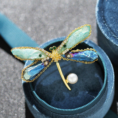 Dragonfly natural crystal brooch
