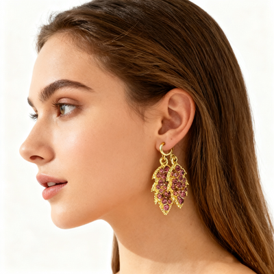 18K Gold Amethyst Leaf Earrings