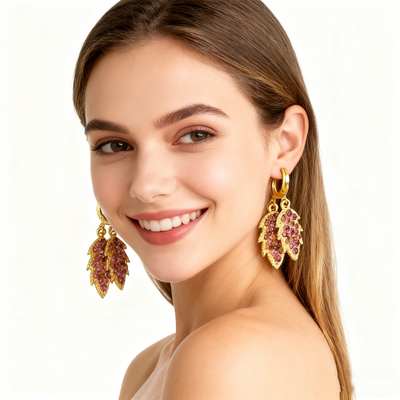 18K Gold Amethyst Leaf Earrings