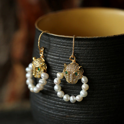 Leopard Head Natural Freshwater Pearl Necklace Earrings