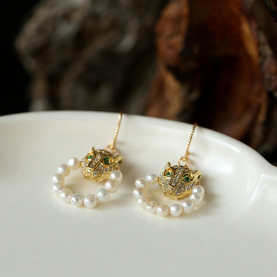 Leopard Head Natural Freshwater Pearl Necklace Earrings