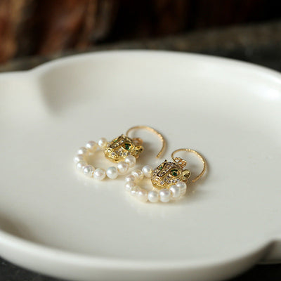 Leopard Head Natural Freshwater Pearl Necklace Earrings