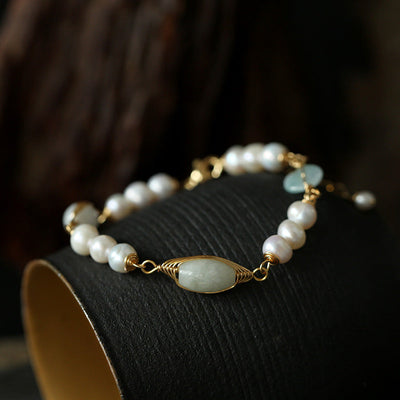 Pearl & Jade winding bracelet