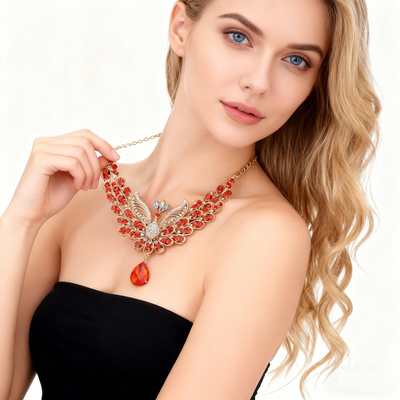 Red Crystal Peacock Necklace