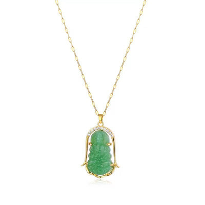 Good Luck and Safety Natural Emerald Jade Stone Necklace