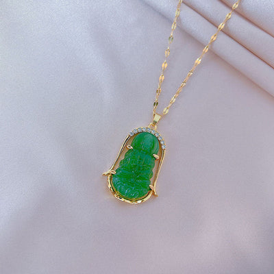 Good Luck and Safety Natural Emerald Jade Stone Necklace
