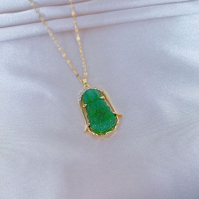 Good Luck and Safety Natural Emerald Jade Stone Necklace