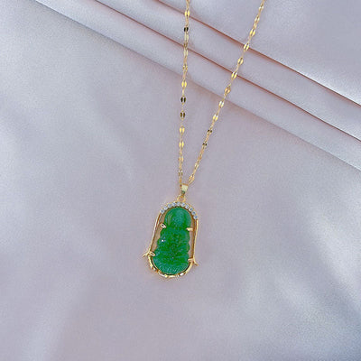Good Luck and Safety Natural Emerald Jade Stone Necklace