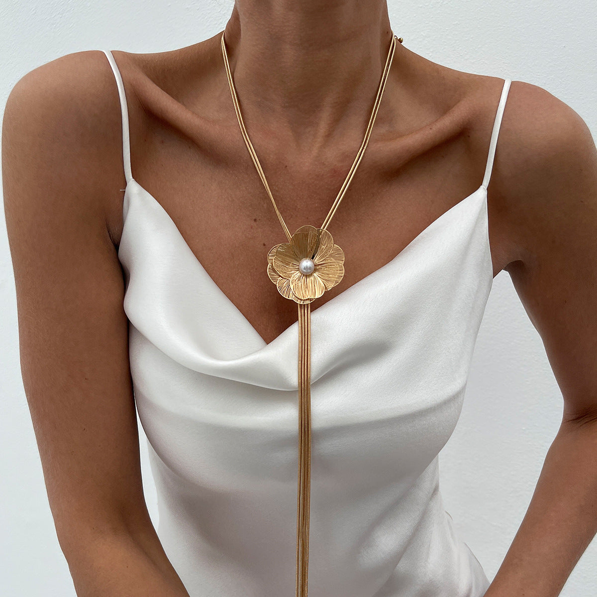 Natural Freshwater Pearl Brushed Flower Necklace