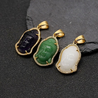 Tathagata Buddha Head Natural Emerald Jade Stone Necklace