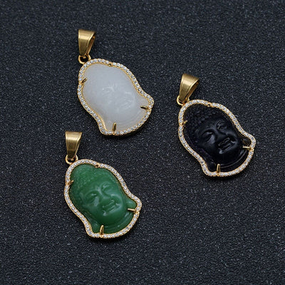 Tathagata Buddha Head Natural Emerald Jade Stone Necklace