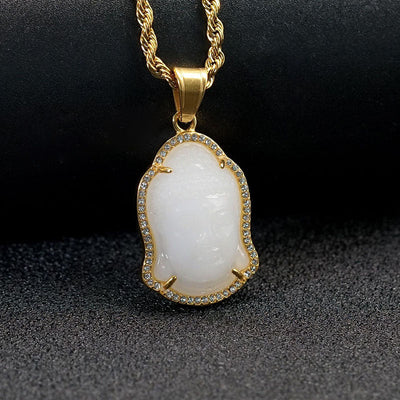Tathagata Buddha Head Natural Emerald Jade Stone Necklace