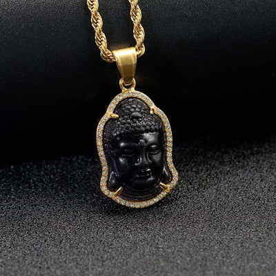 Tathagata Buddha Head Natural Emerald Jade Stone Necklace