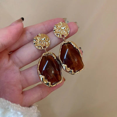 Geometric style natural agate earrings