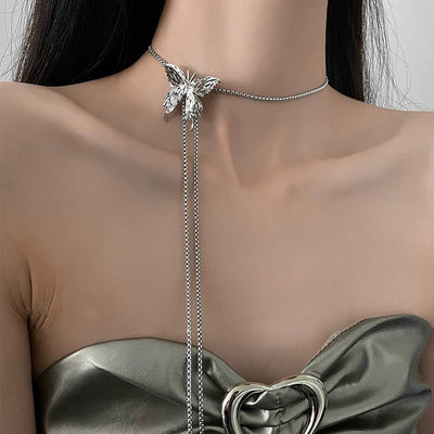 Silver Tassel Butterfly Necklace