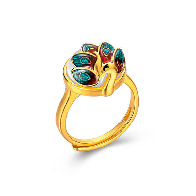 Blue Peacock Enamel Ring