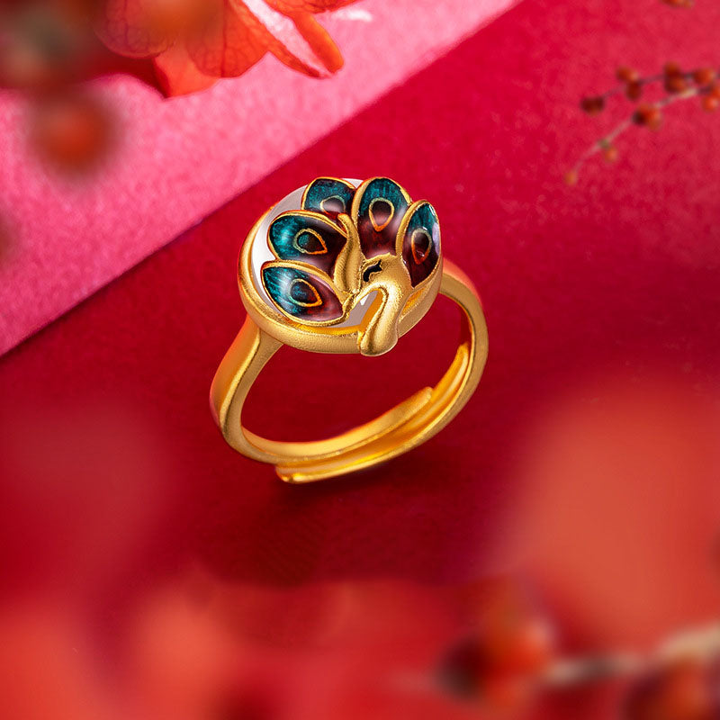 Blue Peacock Enamel Ring