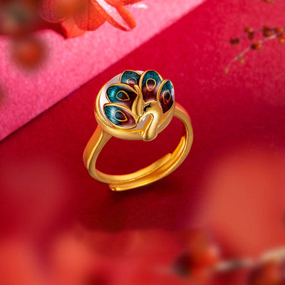 Blue Peacock Enamel Ring