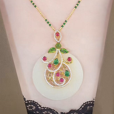 Colorful Flower Branch Natural Emerald Jade Stone Necklace
