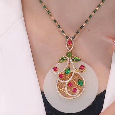 Colorful Flower Branch Natural Emerald Jade Stone Necklace