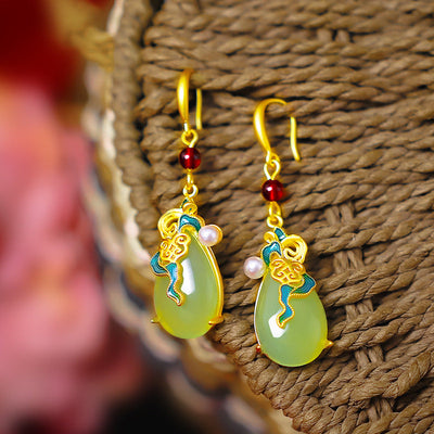 Water drop gold inlaid jade Natural Emerald Jade Stone necklace