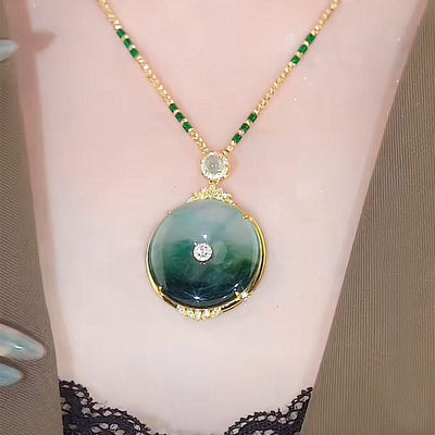 Lucky Disc Emerald Jade Stone Necklace