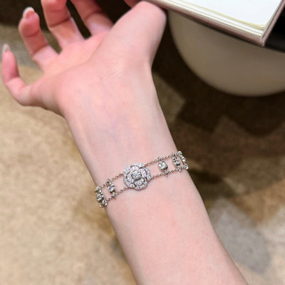 Camellia S925 Silver Diamond Necklace & Bracelet & Earrings