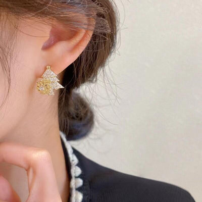 18K Gold Diamond-Inlaid Rotatable Christmas Tree Earrings