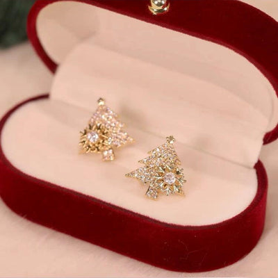 18K Gold Diamond-Inlaid Rotatable Christmas Tree Earrings