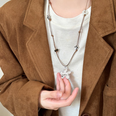 Braided Rope 925 Silver Flower Necklace