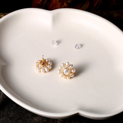 Wire Wound Small Pearl Star Stud Earrings