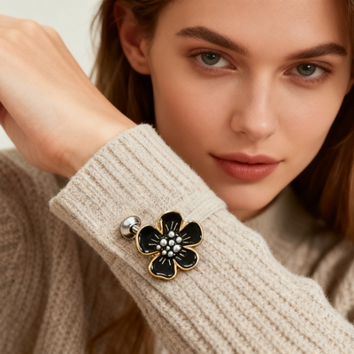 Enamel Flower Pearl Button Cover Cufflinks