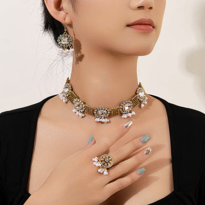 Bohemian style tassel necklace earring ring set