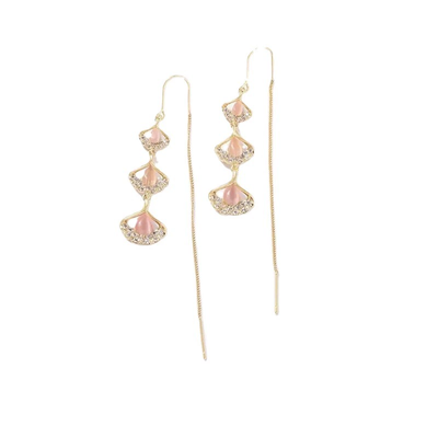 Natural Pink Cat's Eye Ginkgo Leaf Earrings