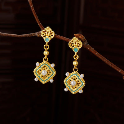 Enamel Burnt Blue Gold-plated Ring Earrings