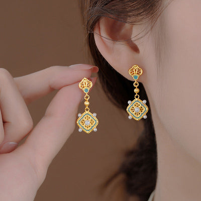 Enamel Burnt Blue Gold-plated Ring Earrings