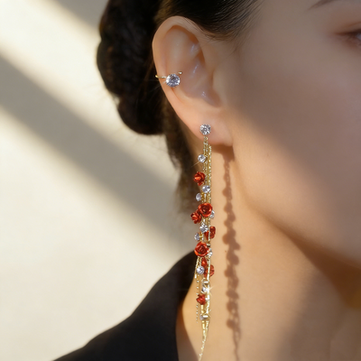 Rose Cluster Tassel Earrings