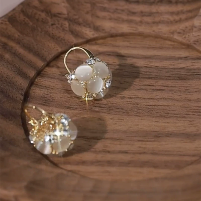 Natural cat's eye stone ball earrings