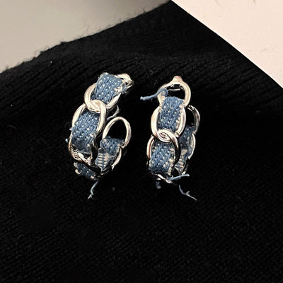 Bear denim necklace or denim braided earrings