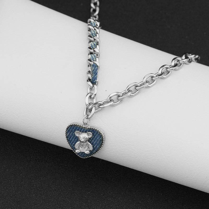 Bear denim necklace or denim braided earrings