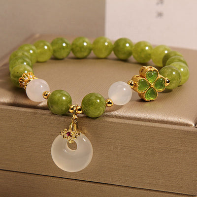 Green four-leaf clover Natural Emerald Jade Stone bracelet
