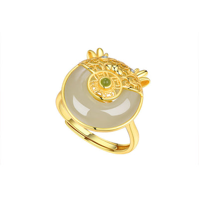 Cute Dragon Filigree Natural Emerald Jade Stone Ring